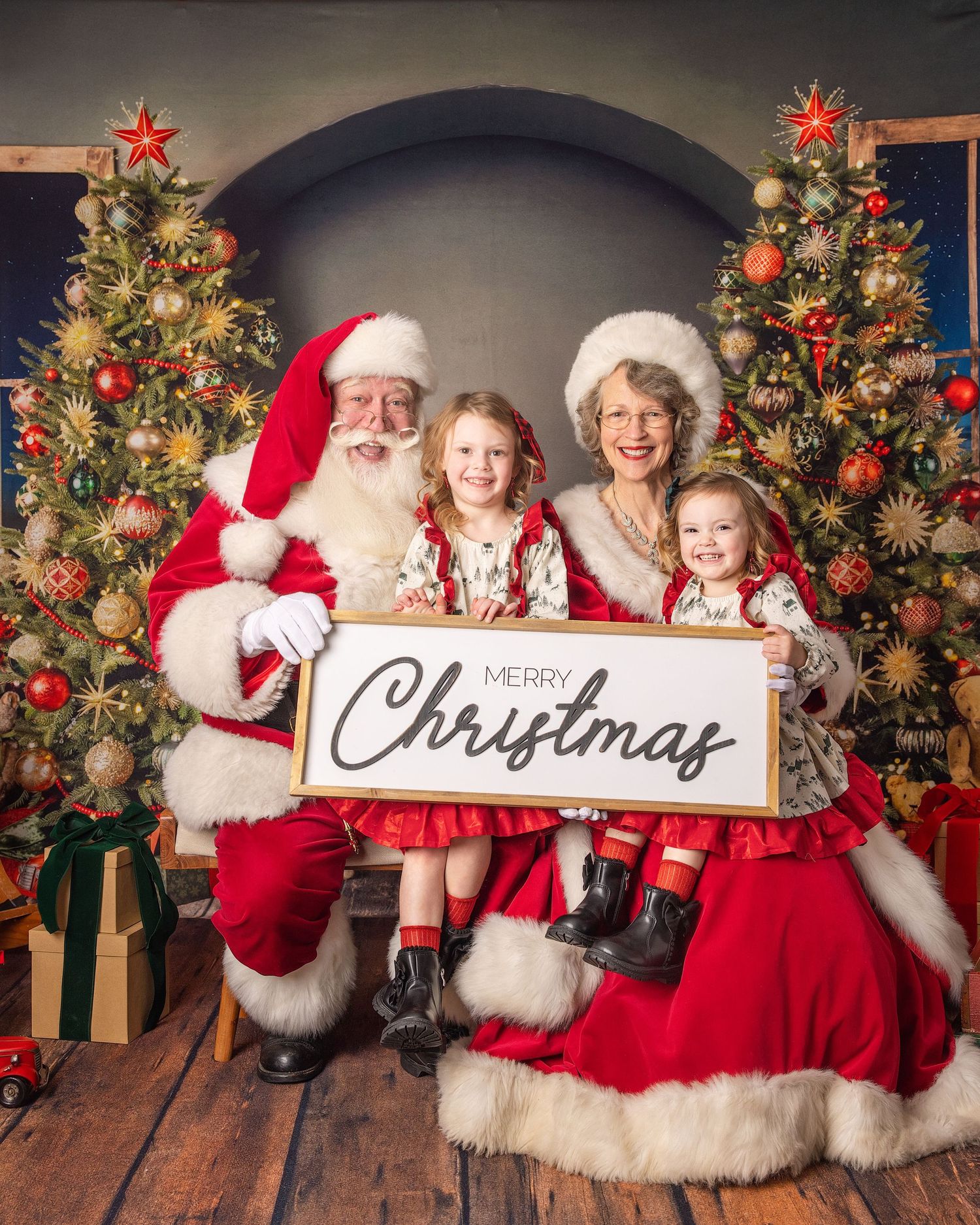 Knoxille Santa with 2 children reading stories