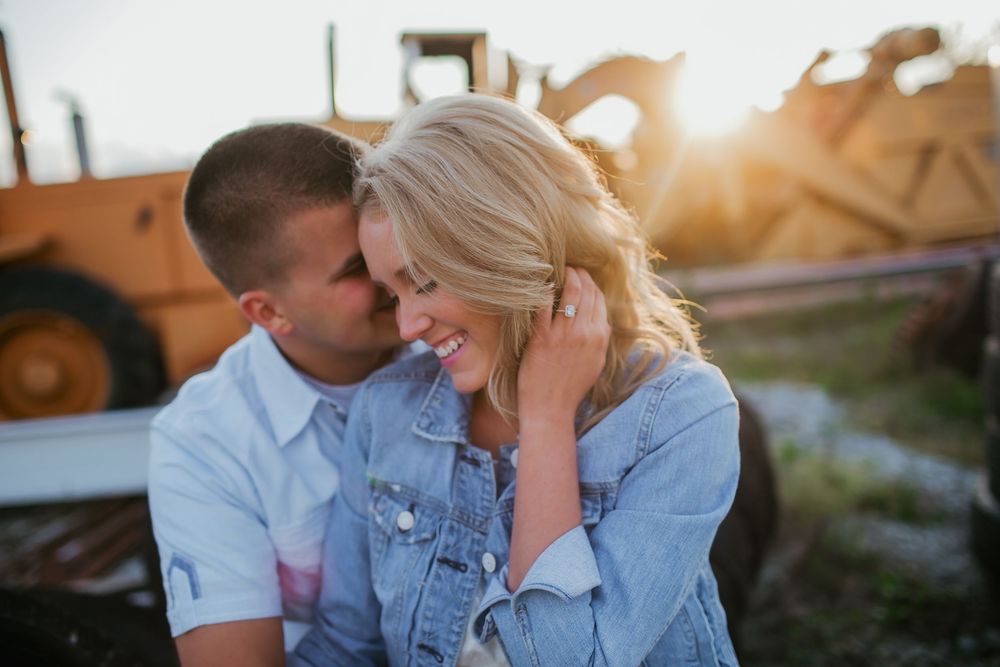 Engaged couple ring, Sunset, Greenfield, Indiana tractors farm