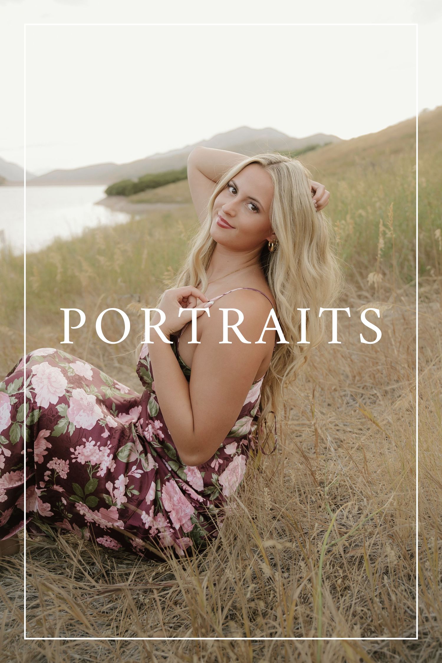 Artistic portrait photography text overlay on a dreamy field landscape.