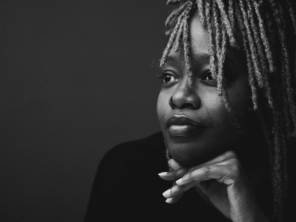 A series of black and white portrait photos showing different emotional expressions against a dark background.