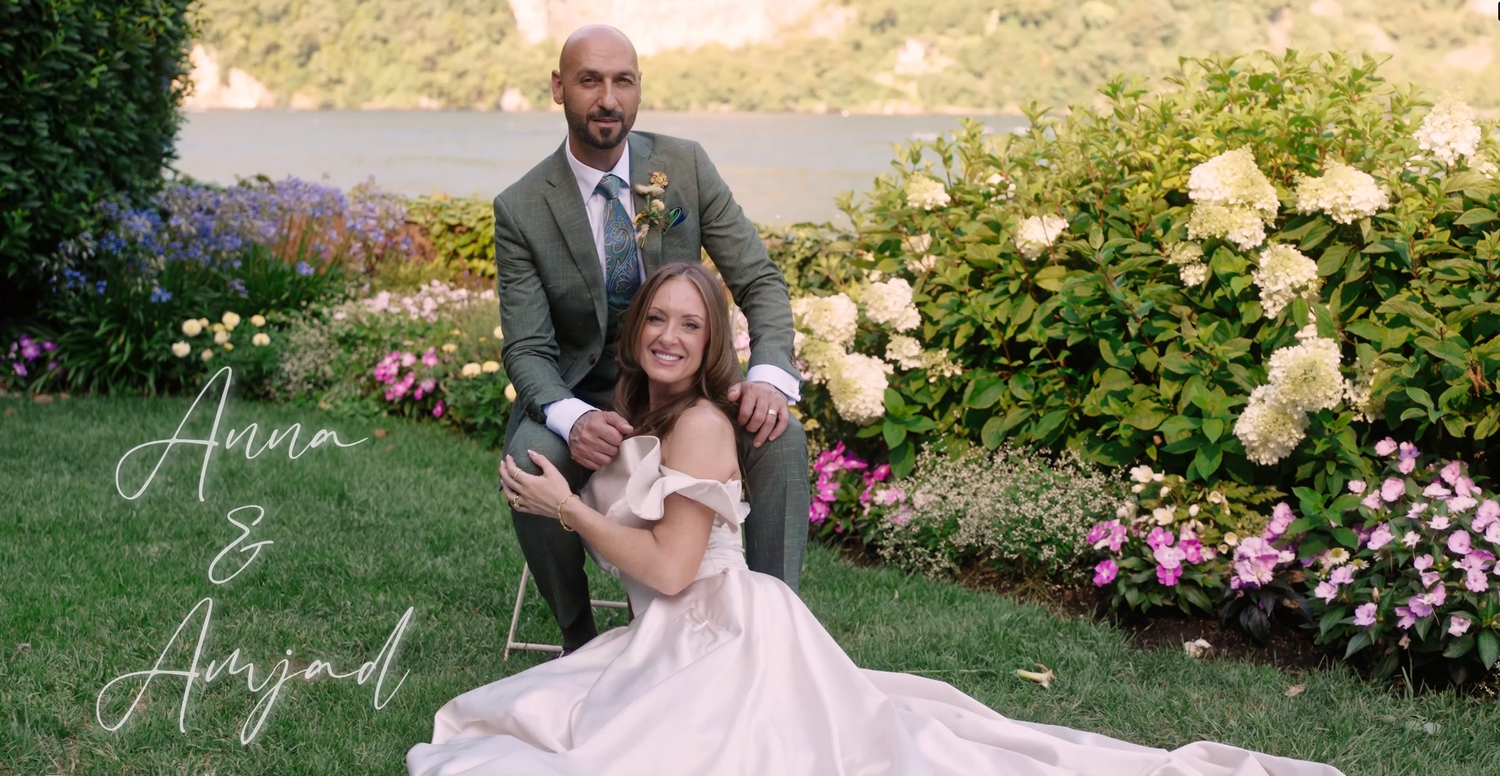 Bride and groom during a couple session near the lake Como in Italy