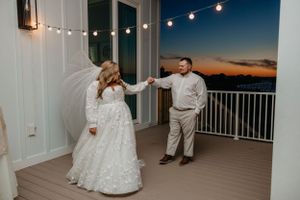 editorial documentary-style vintage pensacola florida 30a destin couple beach sunrise international wedding sunset sky colorful first dance