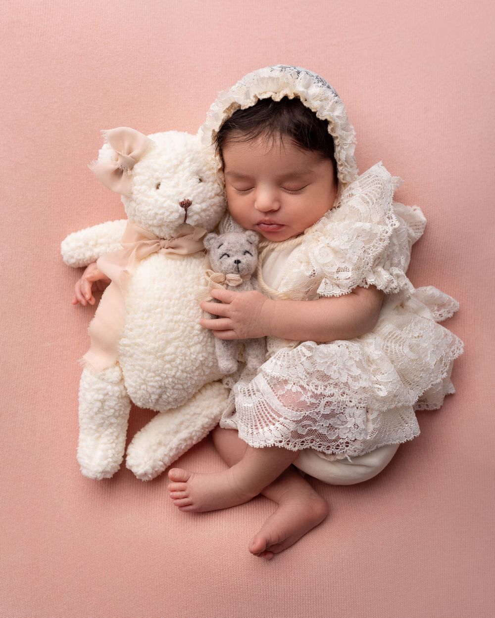 newborn and a teddy posed session Birmingham