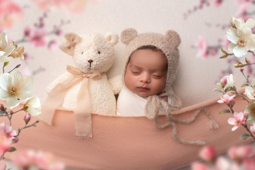 newborn session with Teddy props in a warm studio Wolverhampton