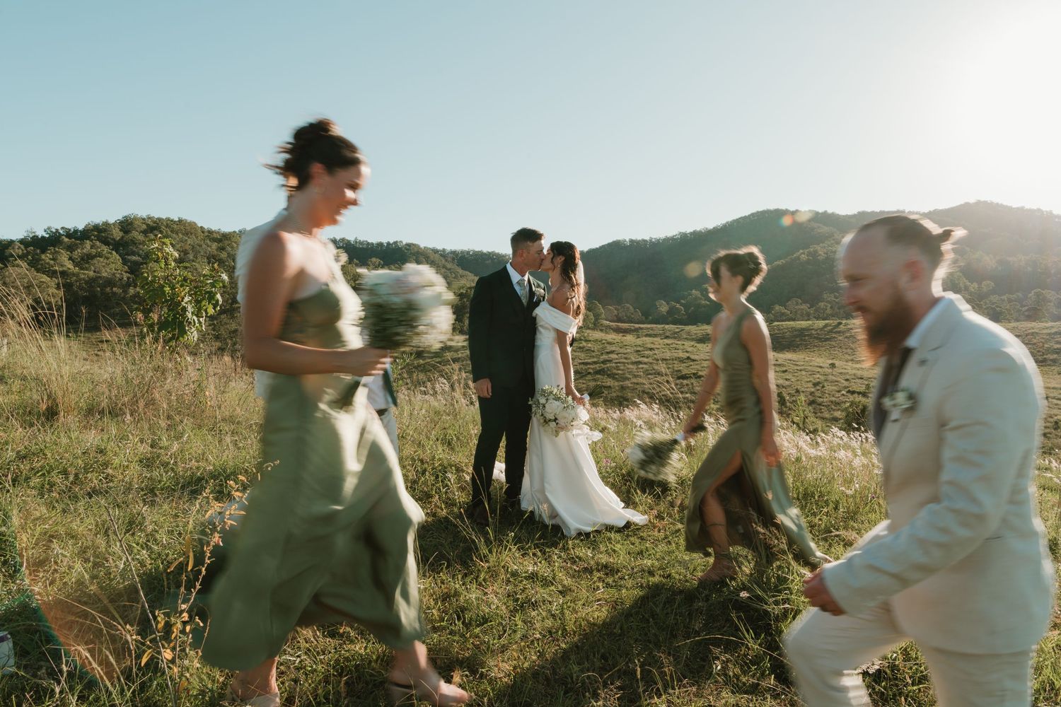 bride and groom portraits sunset
