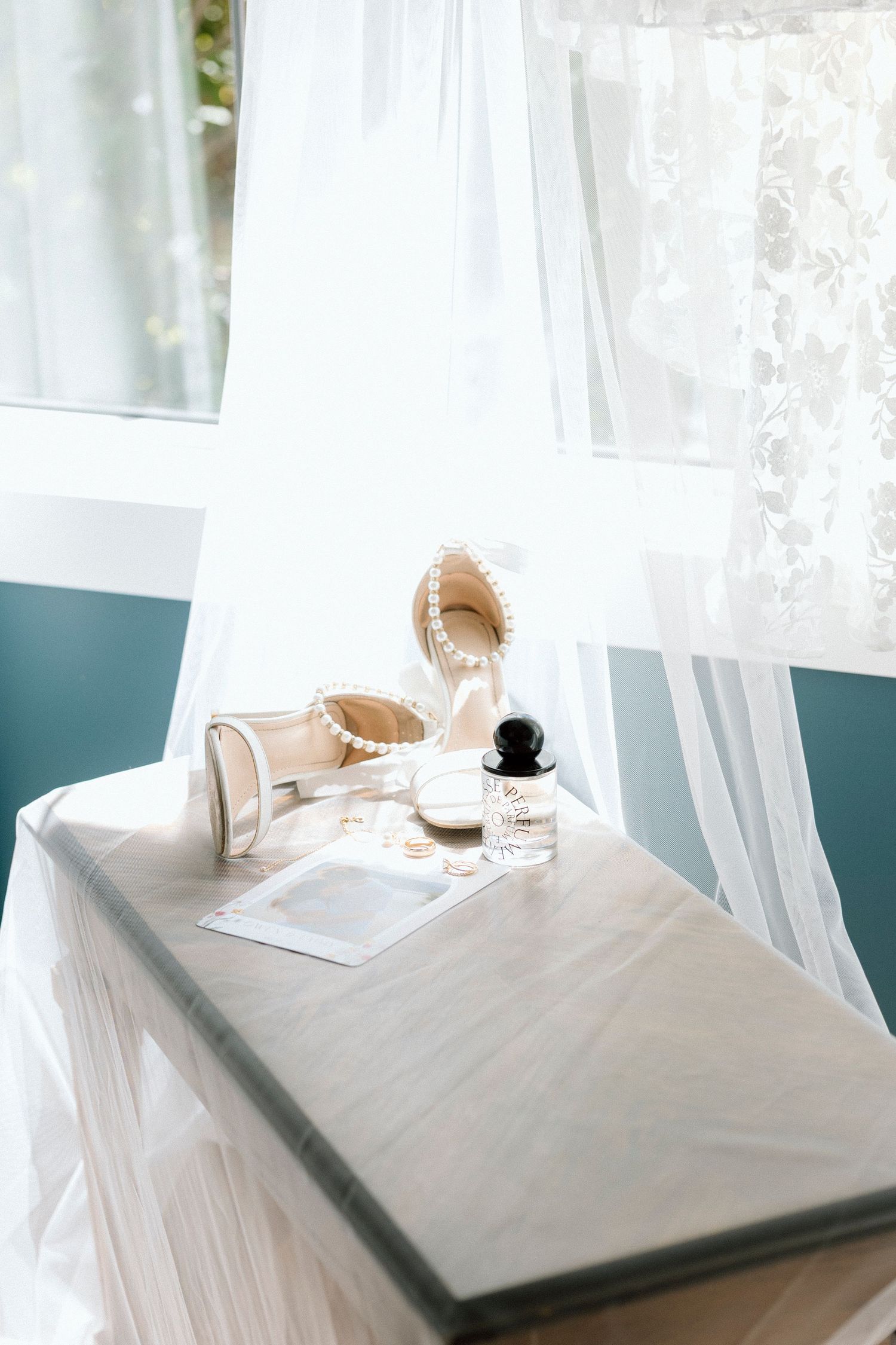 Creative and artistic wedding flat lay with eco-conscious details in Kelowna