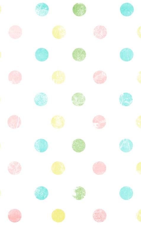 Pastel polka dot pattern with pink, blue, green, and yellow circles on white background, perfect for cute wallpaper design.