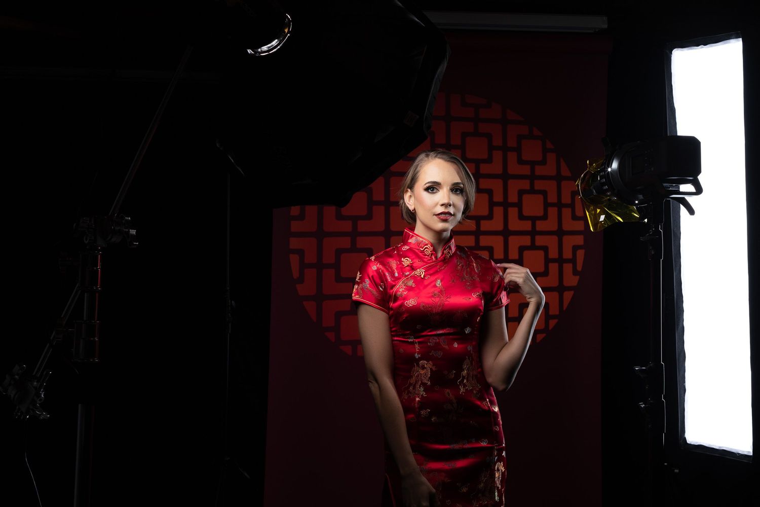 Lindsey Adler Optical snoot Godox lighting with Chinese gobo