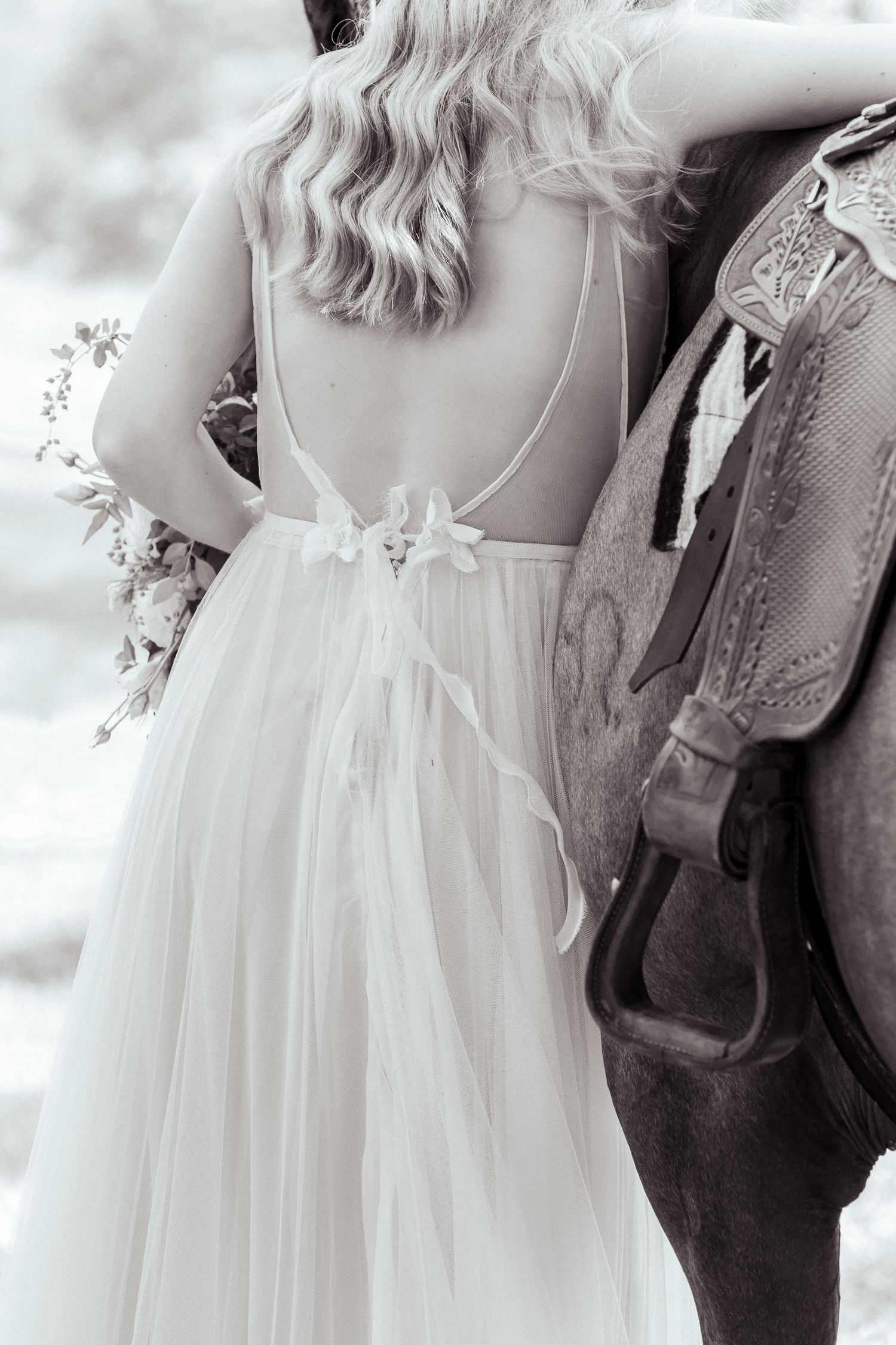 Ethereal white dress details captured in soft black and white tones. Maleny Sunshine Coast.
