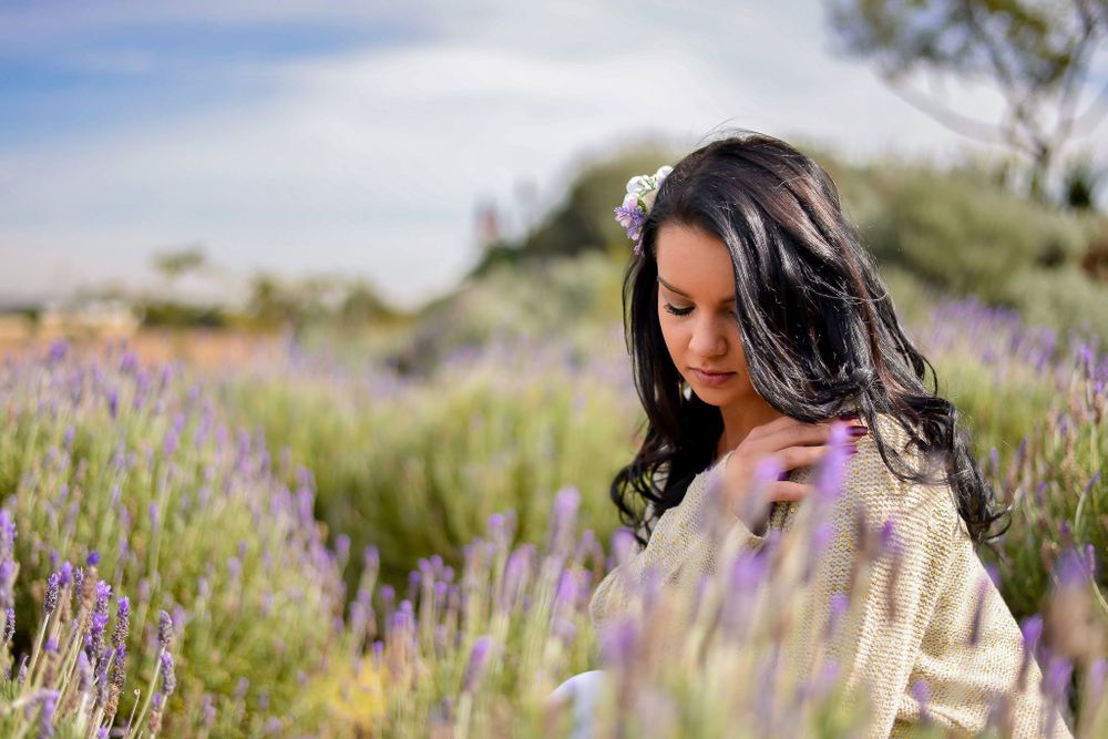 modelling photography in a field of lavender
