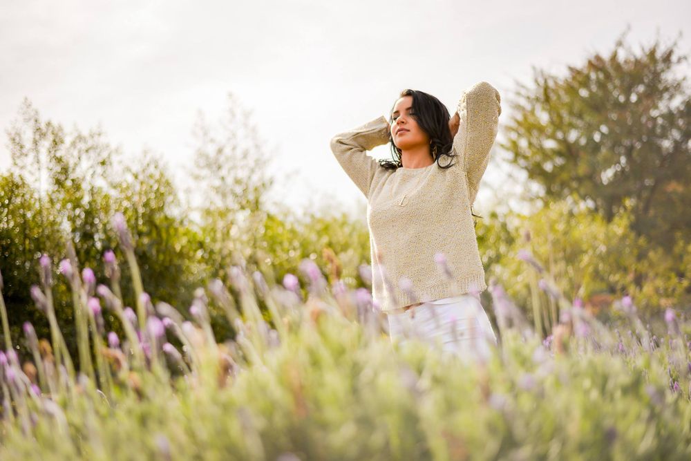 modelling photography in a field of lavender