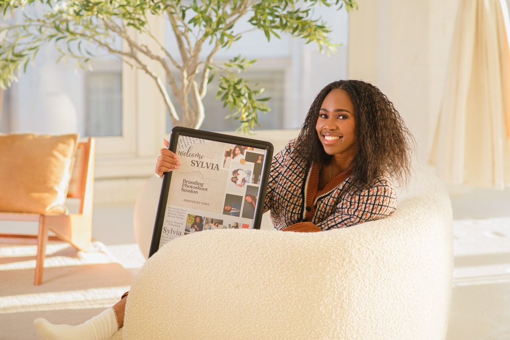 A sequence showing someone reading and creating content in a sunlit room with orange walls.