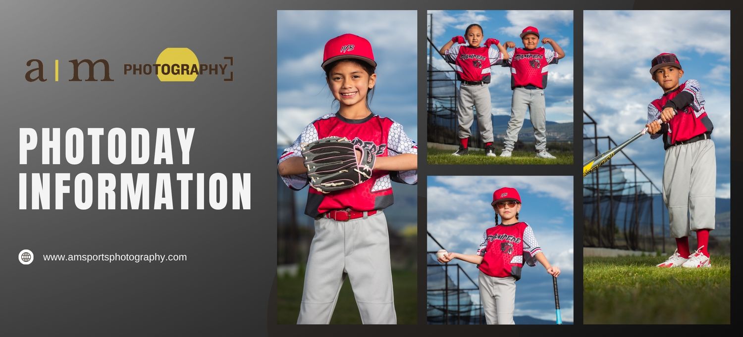 Sports photography information collage showing baseball players in action poses.