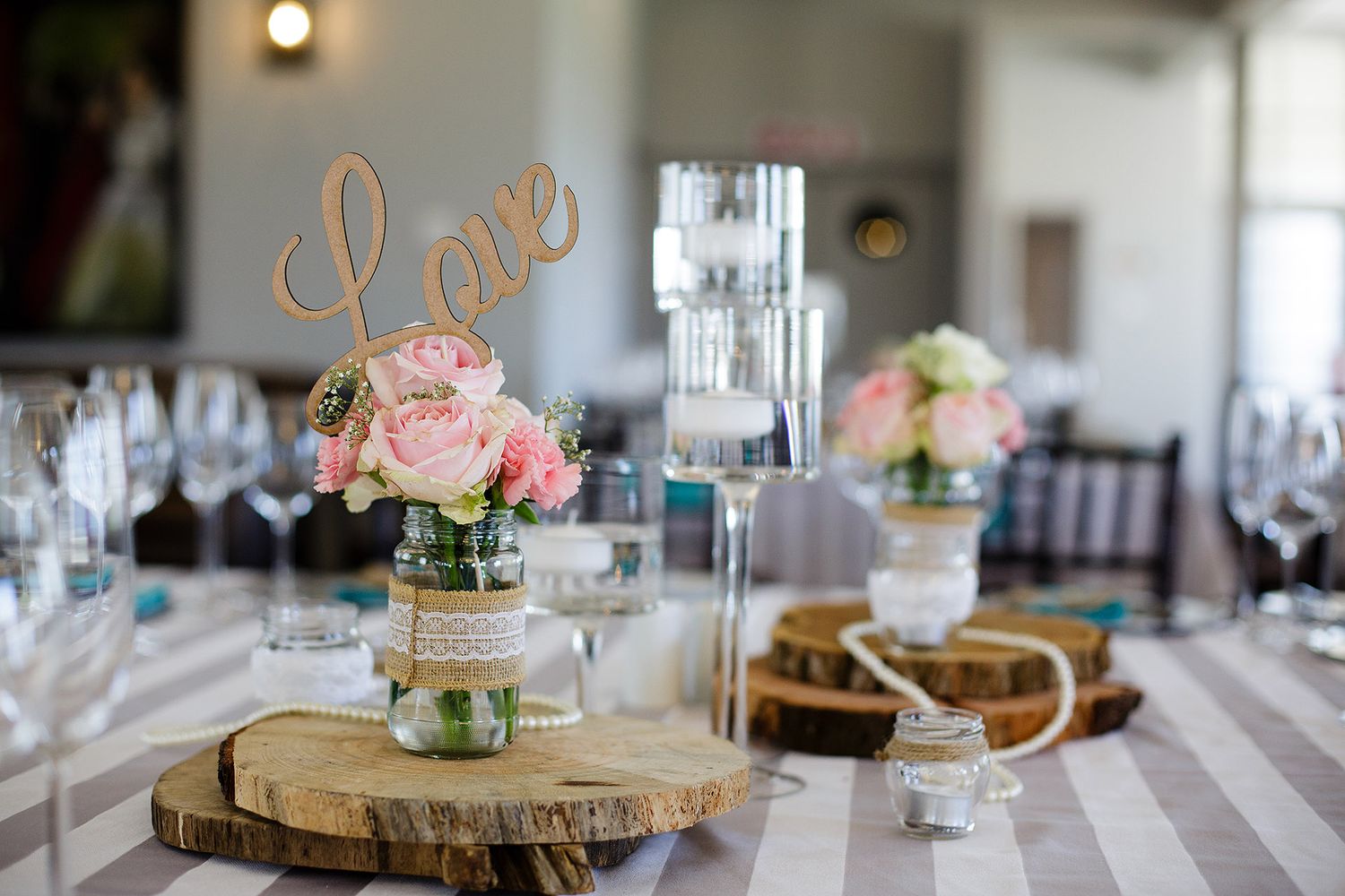 love sign on wedding table decor in soft rose vase (wedding decor shots captured by Melbourne based photographer)