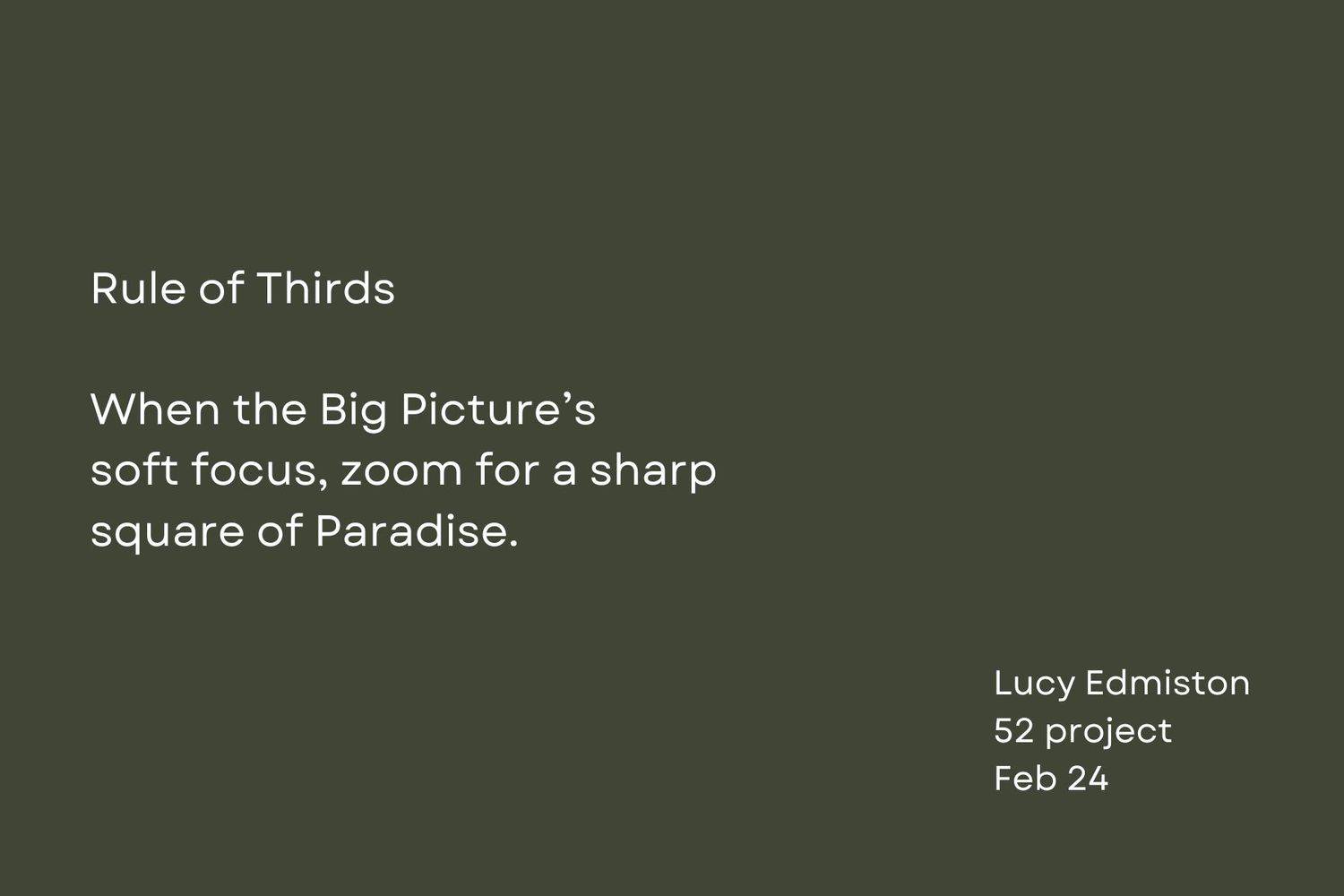 Green text slide showing 'Rule of Thirds' photography concept with white text on dark background.