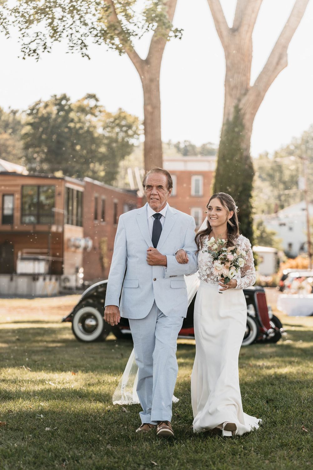 Father walking bride down the aisle, wedding.