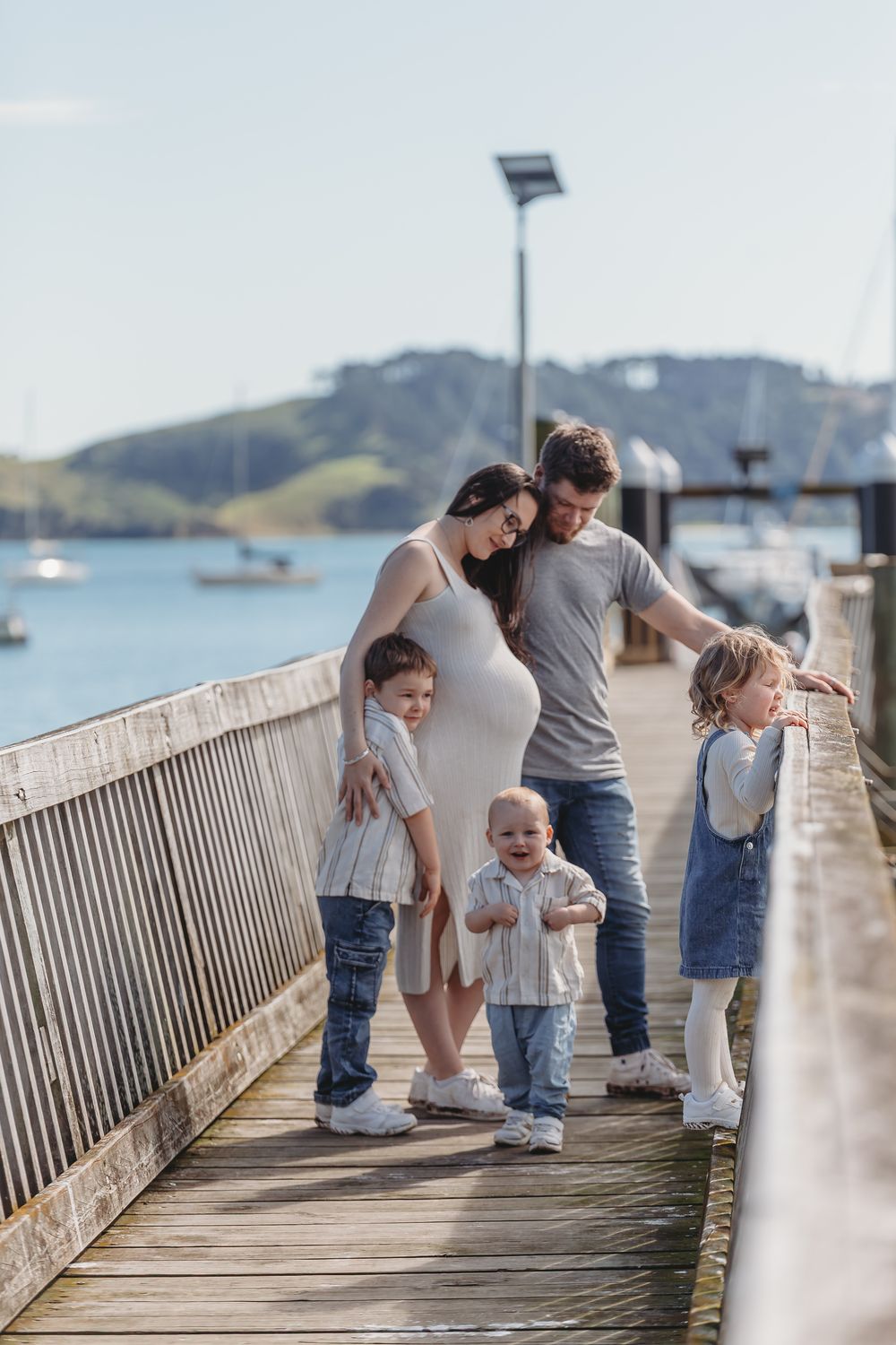 Britney and Alex Family session at Hannafords Wharf, Te Kouma, Coromandel