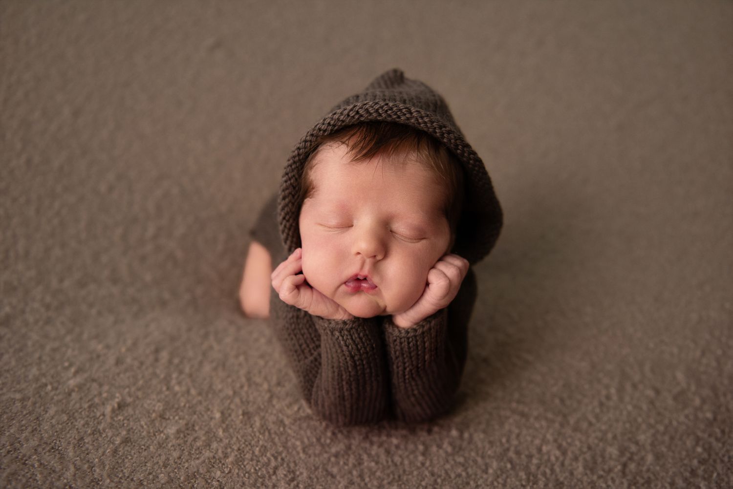 Newborn boy, beige and brown tones, bean bag, studio in Kempsey. Port Macquarie, Coffs Harbour, Mid North Coast.