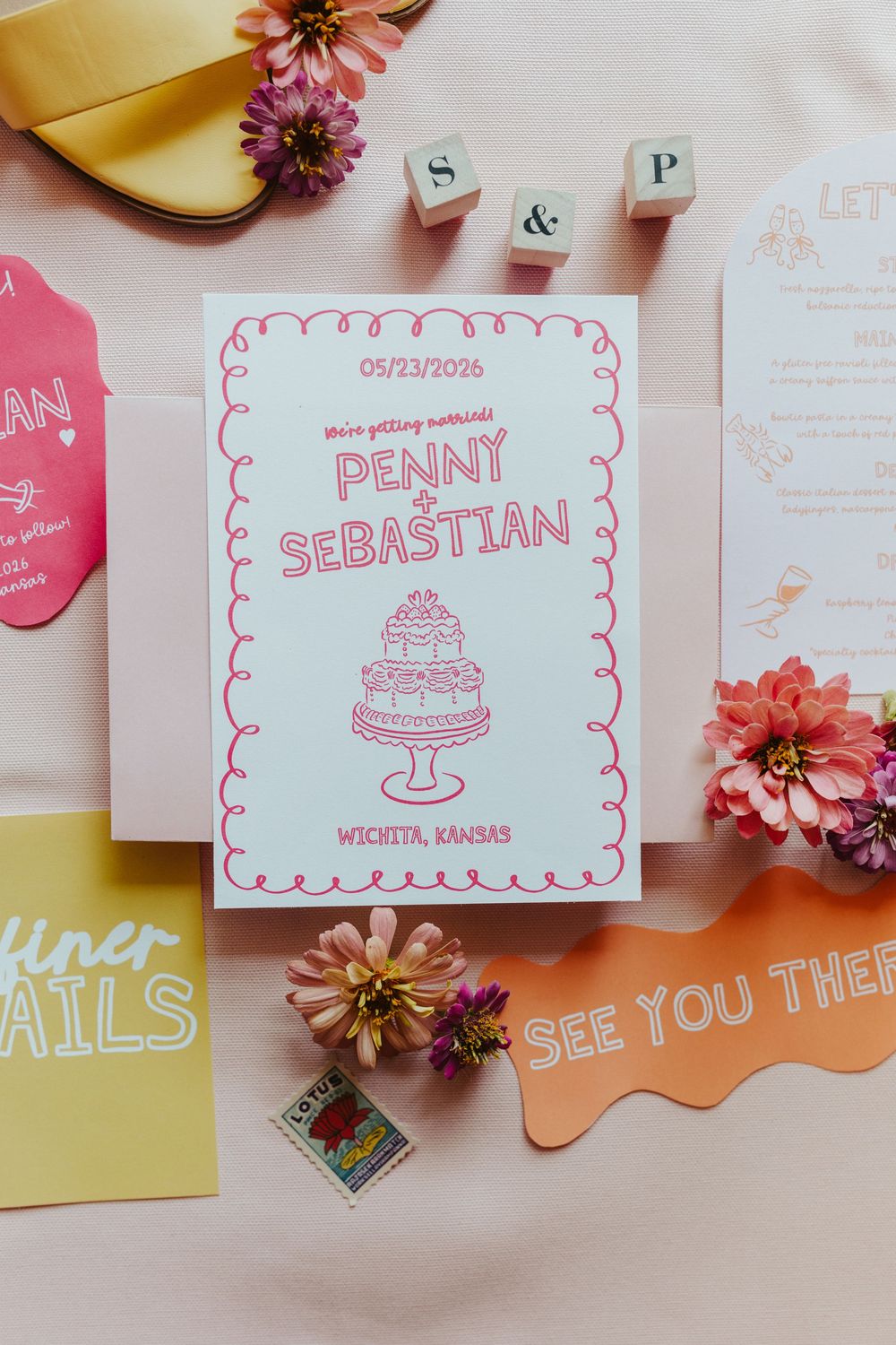 bold and bright wedding invitation photo