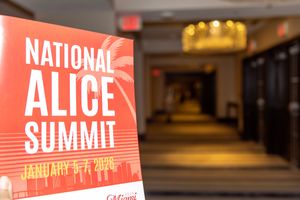 National ALICE Summit January 5-7, 2026 event signage displayed in a hotel conference center hallway.