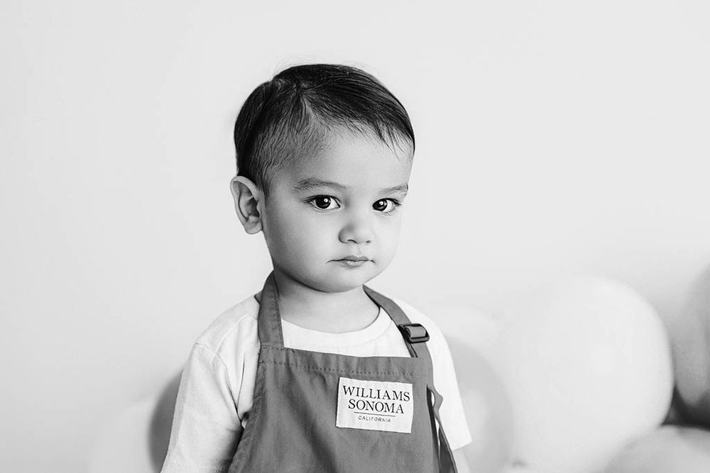 Black & white child portrait by 2nd birthday photographer in Menifee.