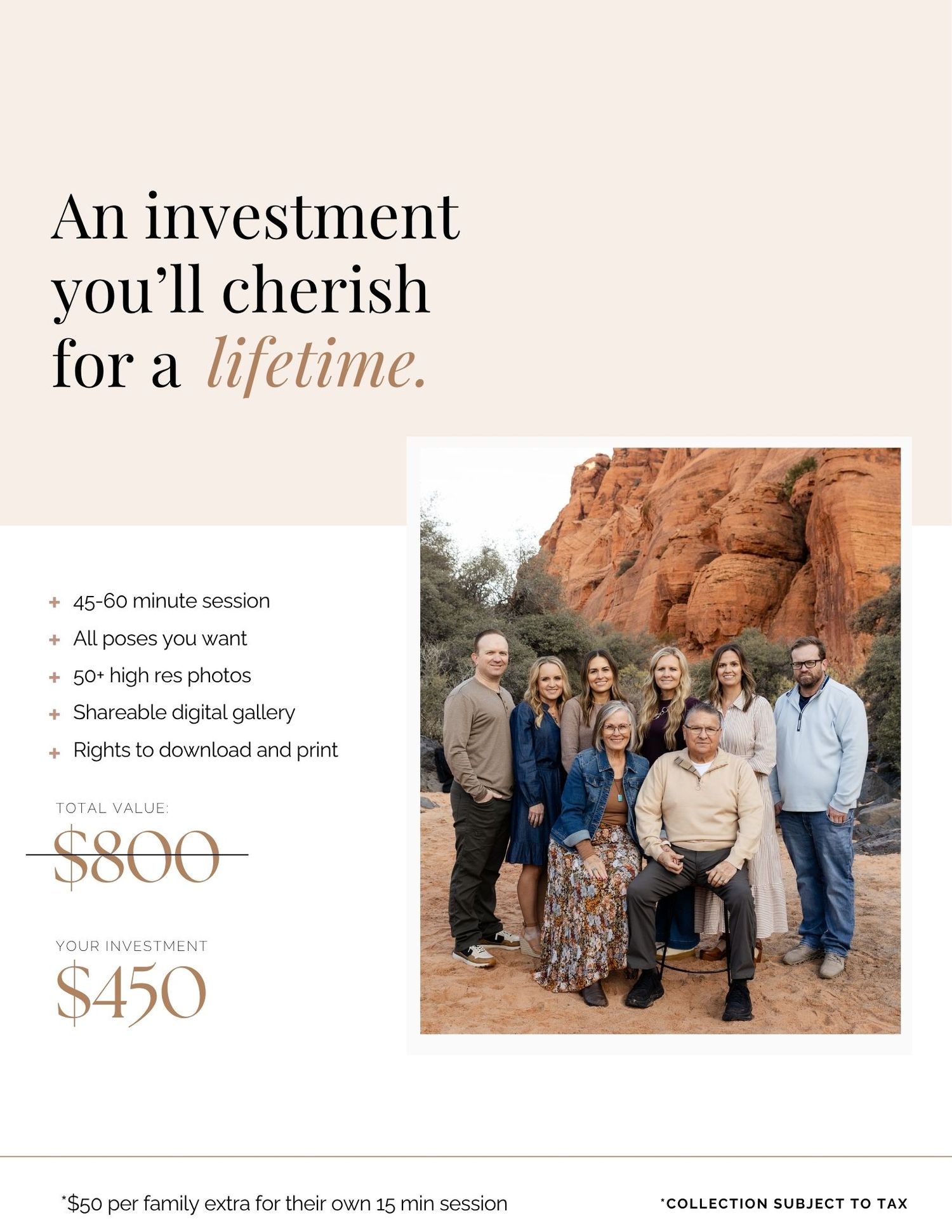 price guide for extended family photos in st George utah