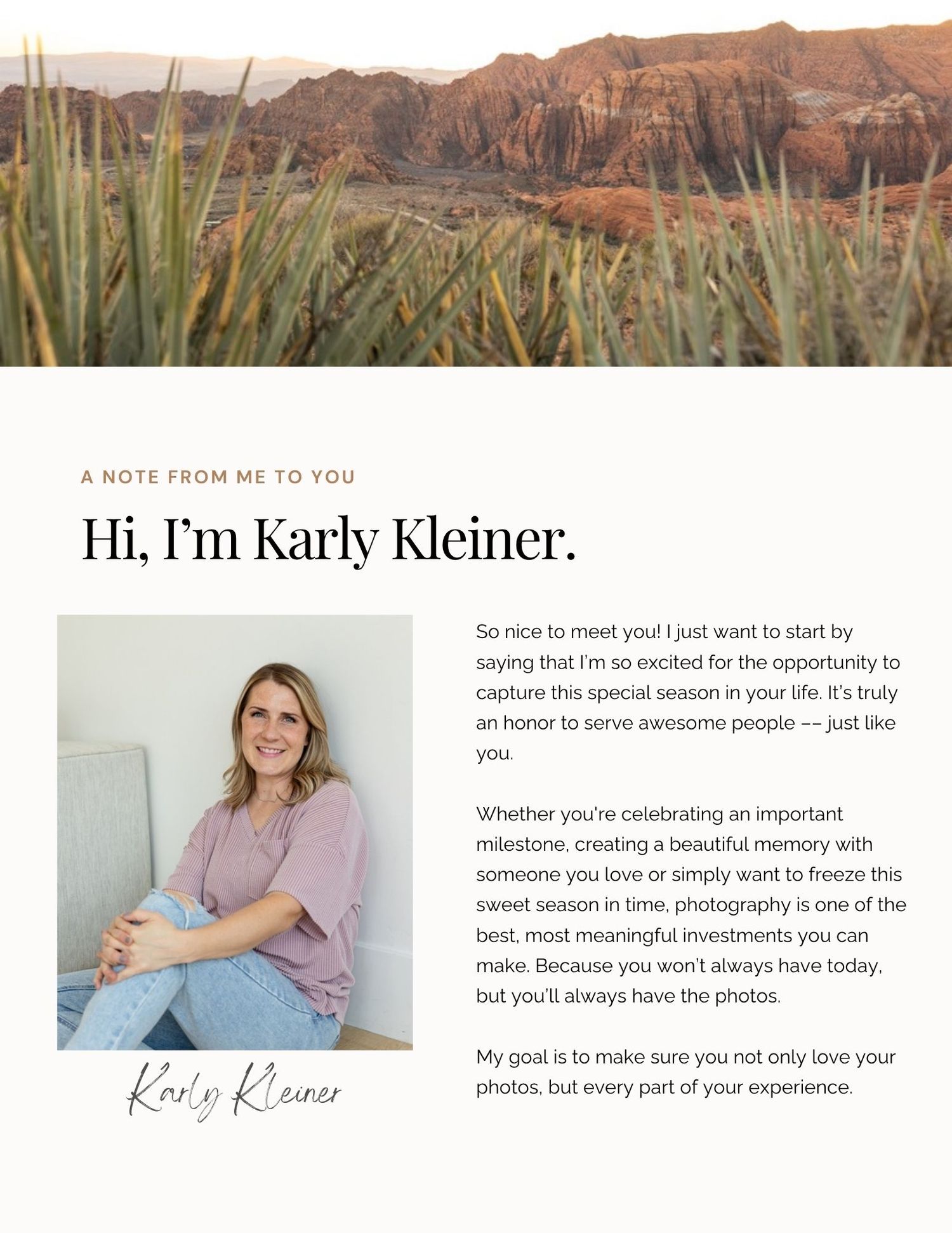 About page for family photographer in st George Utah