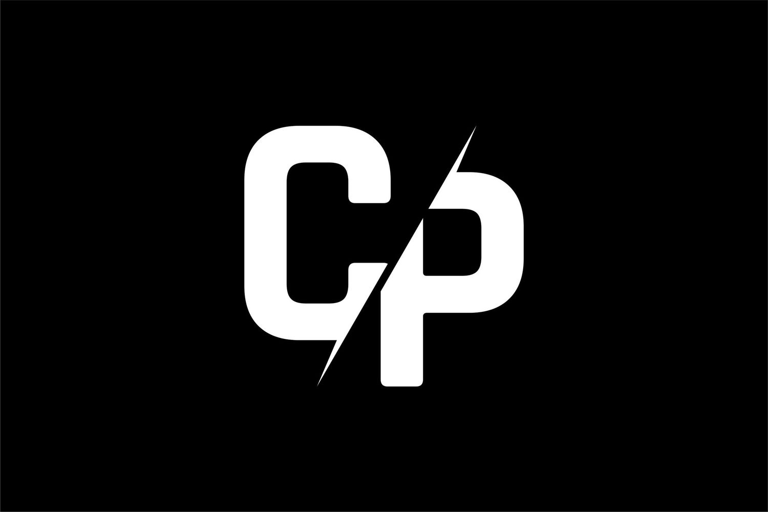 CP monogram logo design with bold white letters on black background.