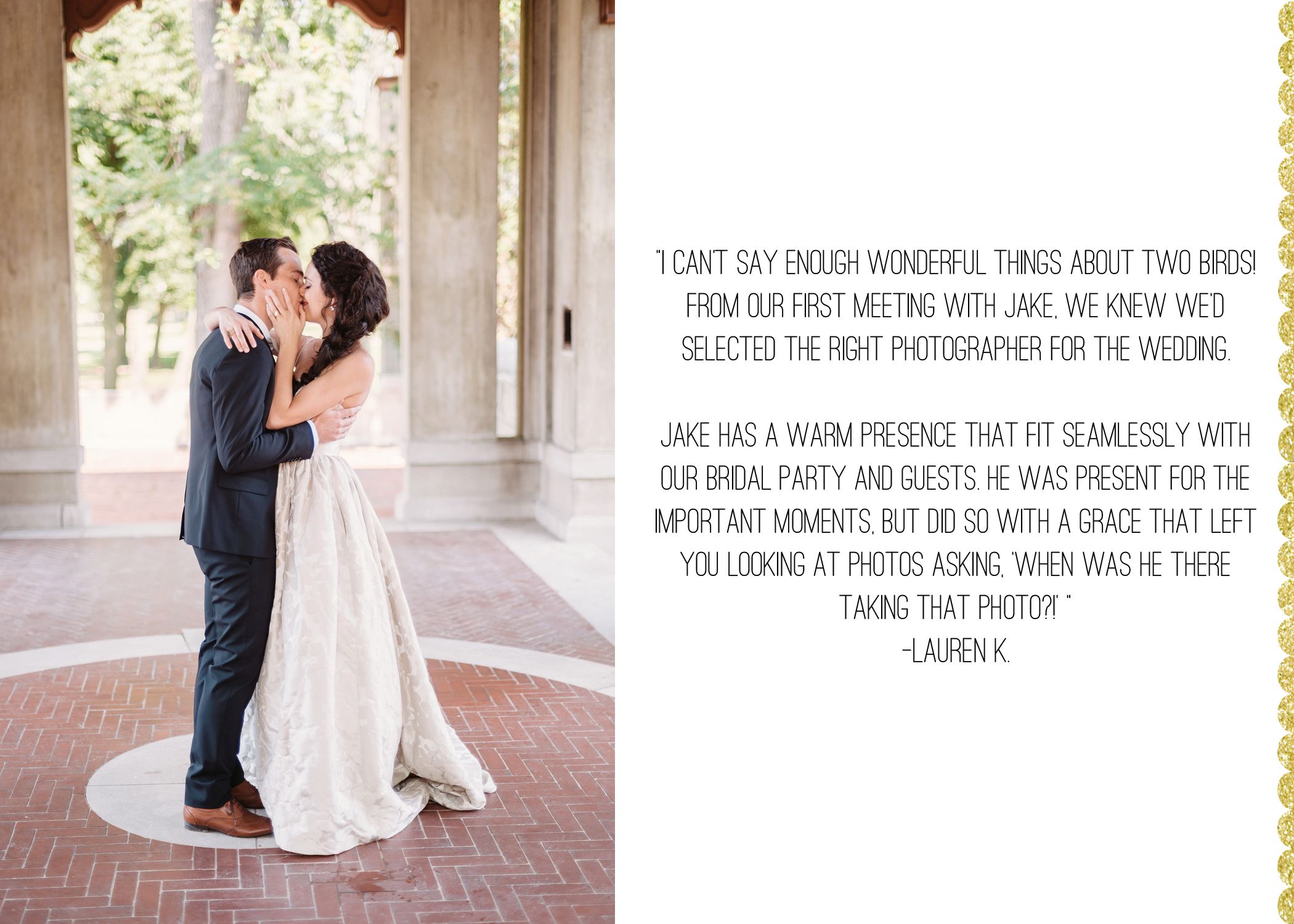 Wedding photography review talking about how they knew that choosing Jake was the right decision.