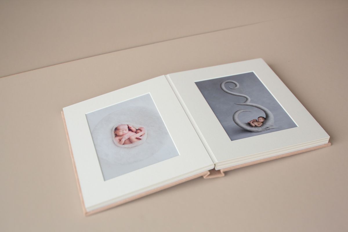 Elegant newborn portrait album suede cover heirloom baby photography Nashville