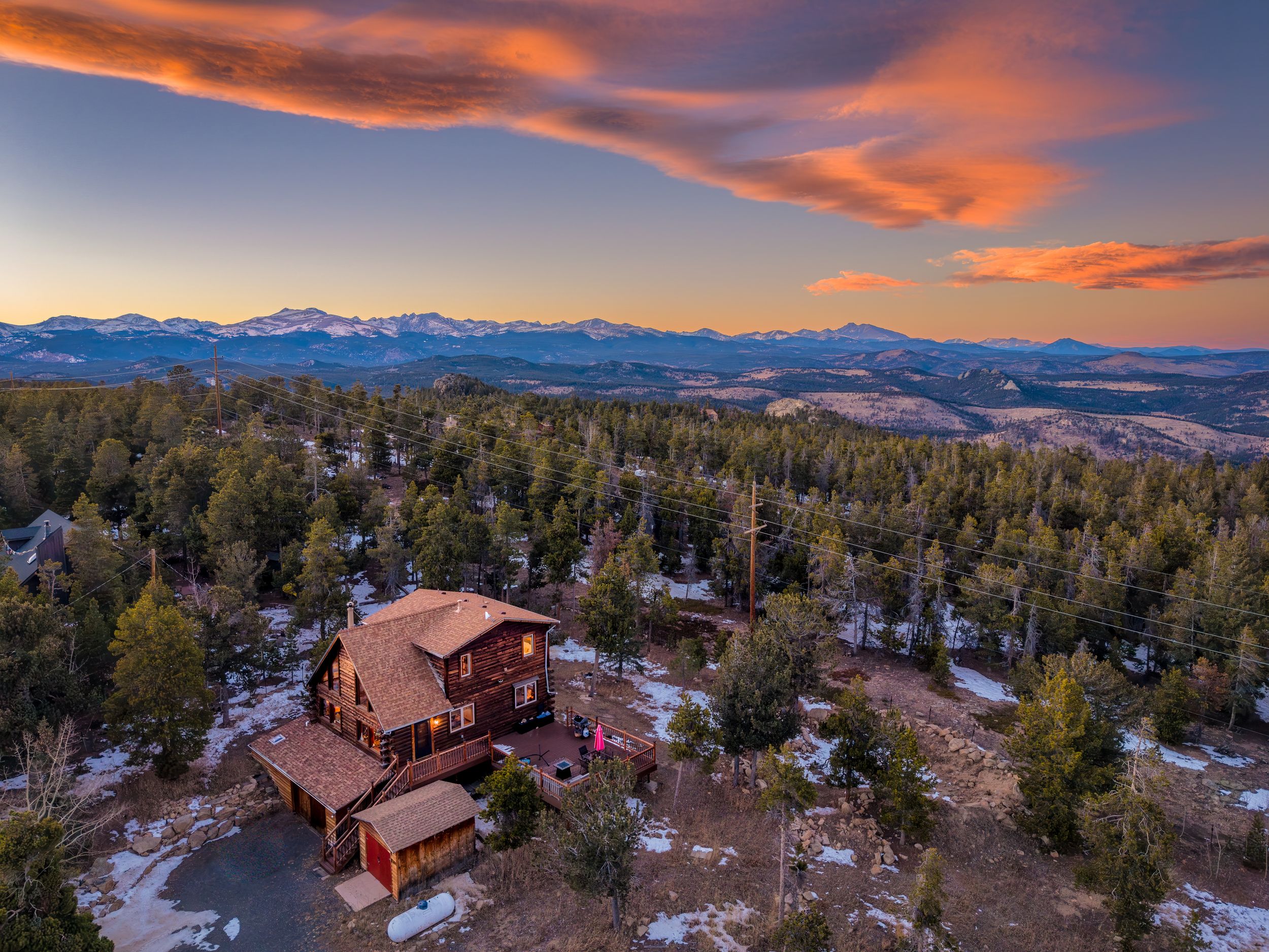 Aerial/drone photo of the Colorado Lodge AirBnb property by Denver Hospitality, Travel & Tourism photographer Captain Colorado Photography.