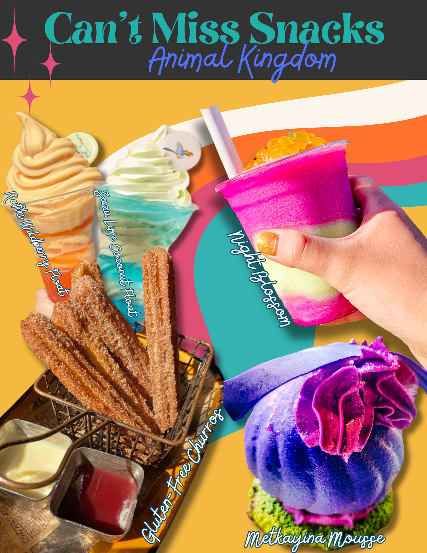 Vibrant display of ice cream treats and churros available at Disney's Hollywood Studios.