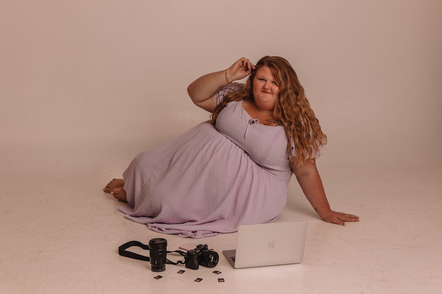 Artistic studio photography poses on neutral background.