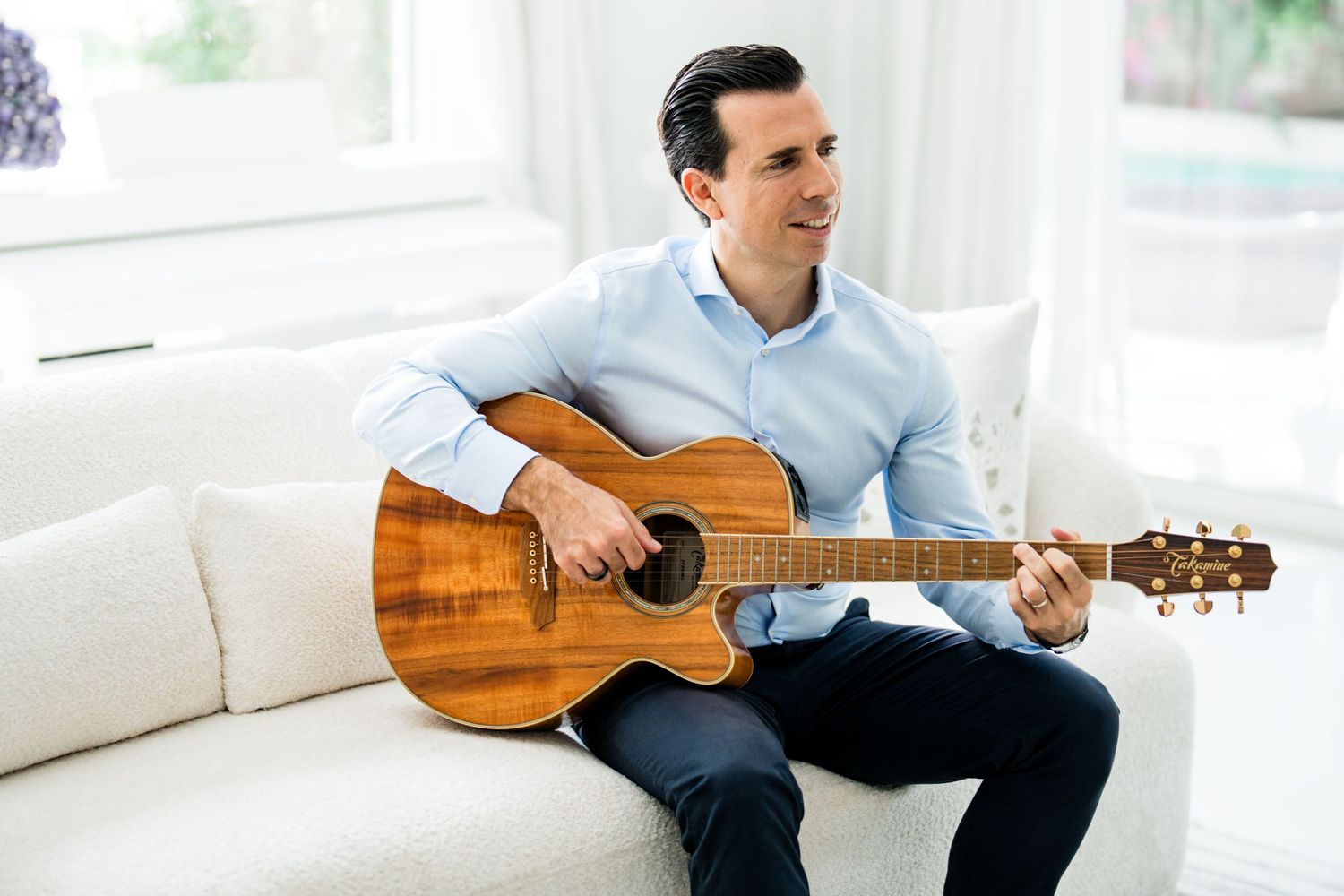 Lifestyle personal branding photoshoot featuring musician at home