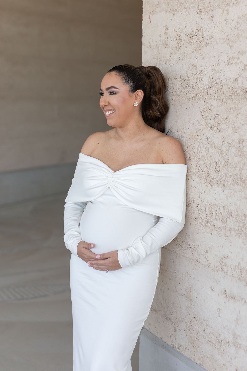 Natural candid portrait of newlyweds and maternity shoot and smiling after their wedding ceremony in Sydney