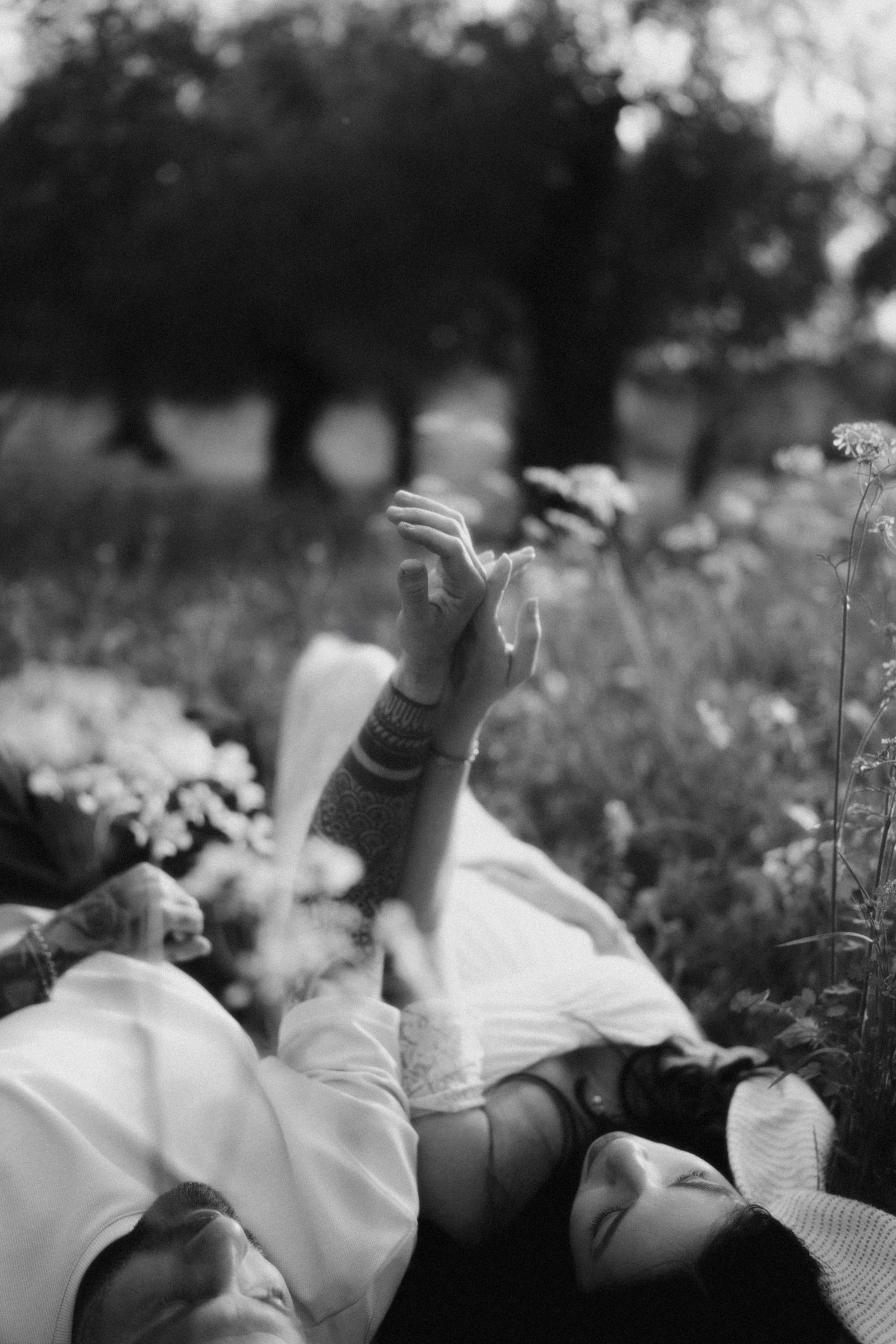 Couple in a field, black and white photography
