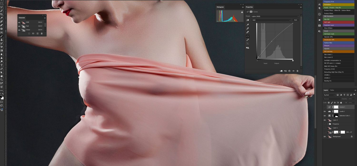 Behind the scenes photo editing workflow shown in image editing software interface.