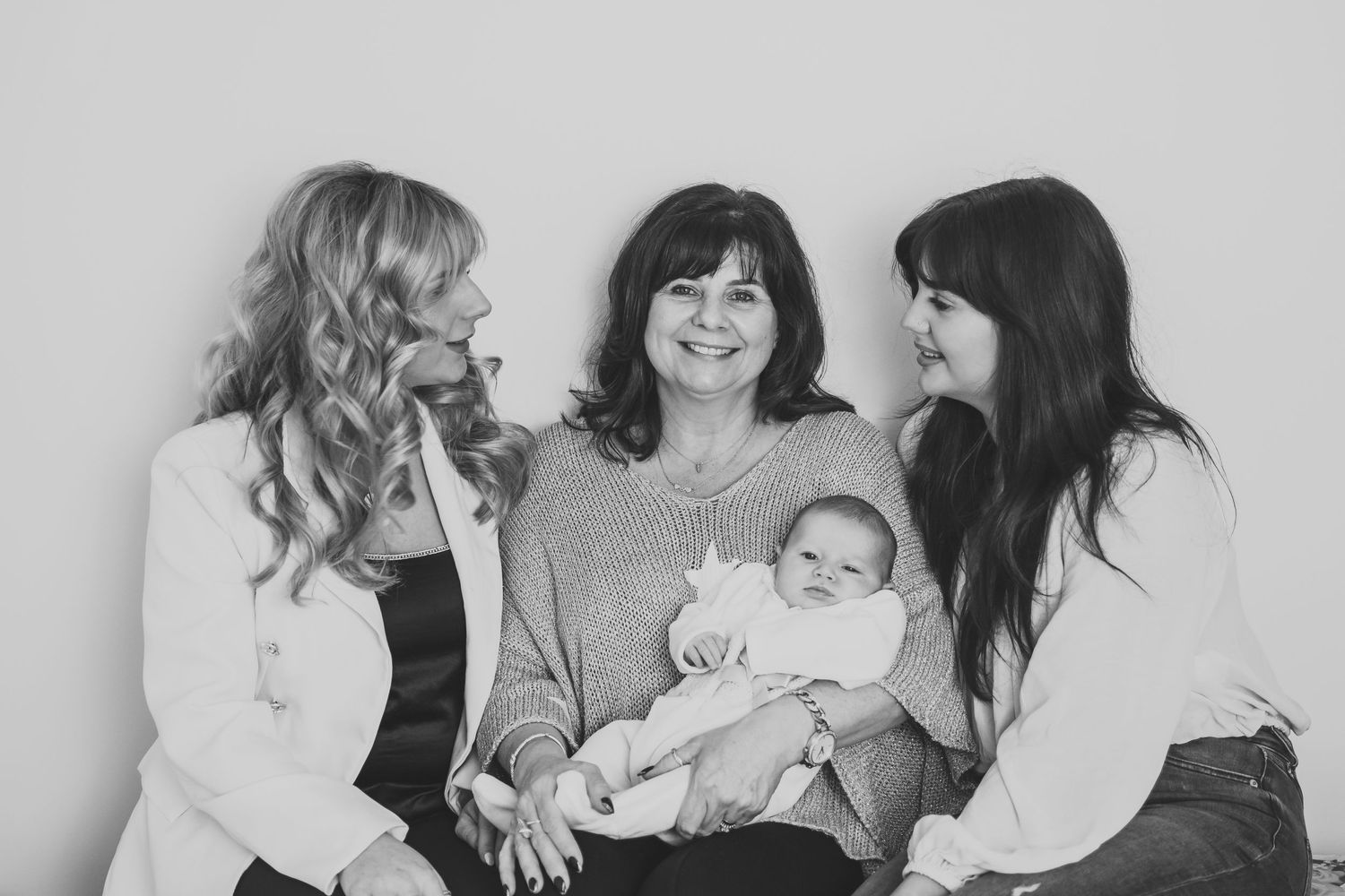 Multi-generational family photo session with baby on white background. Photographer. Hull. East Yorkshire. Photography