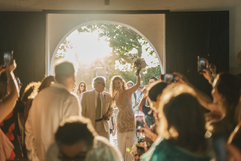 Bride and her father entering a Colombian church