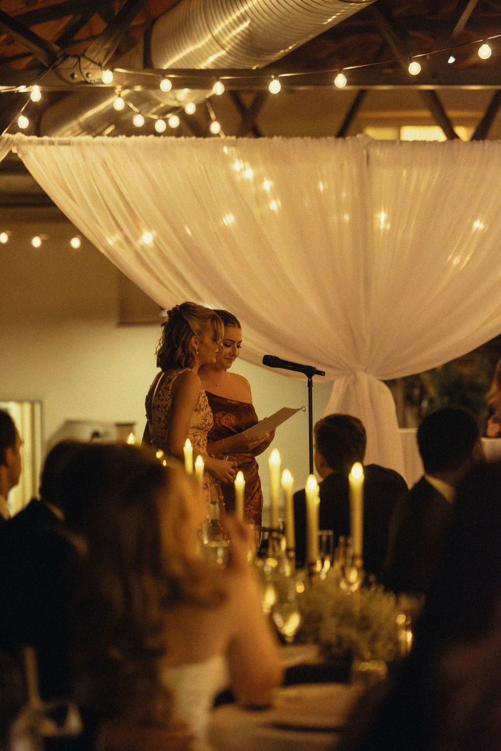 Wedding reception during dinner at Summerour studio, an Atlanta wedding venue