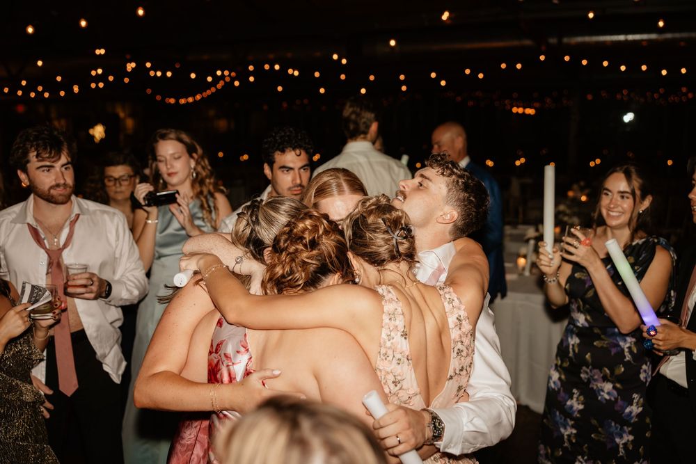 Wedding guests dance at Summerour studio located in Atlanta, Georgia