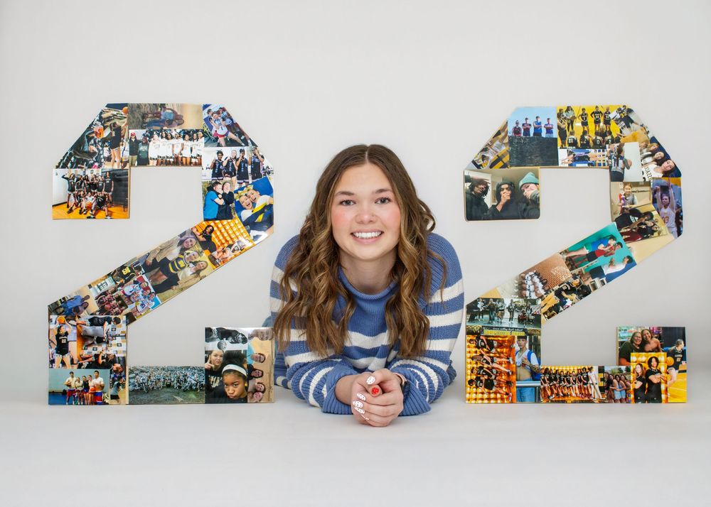 Numbers created from a collage of school photos showing student activities and memories throughout the year.
