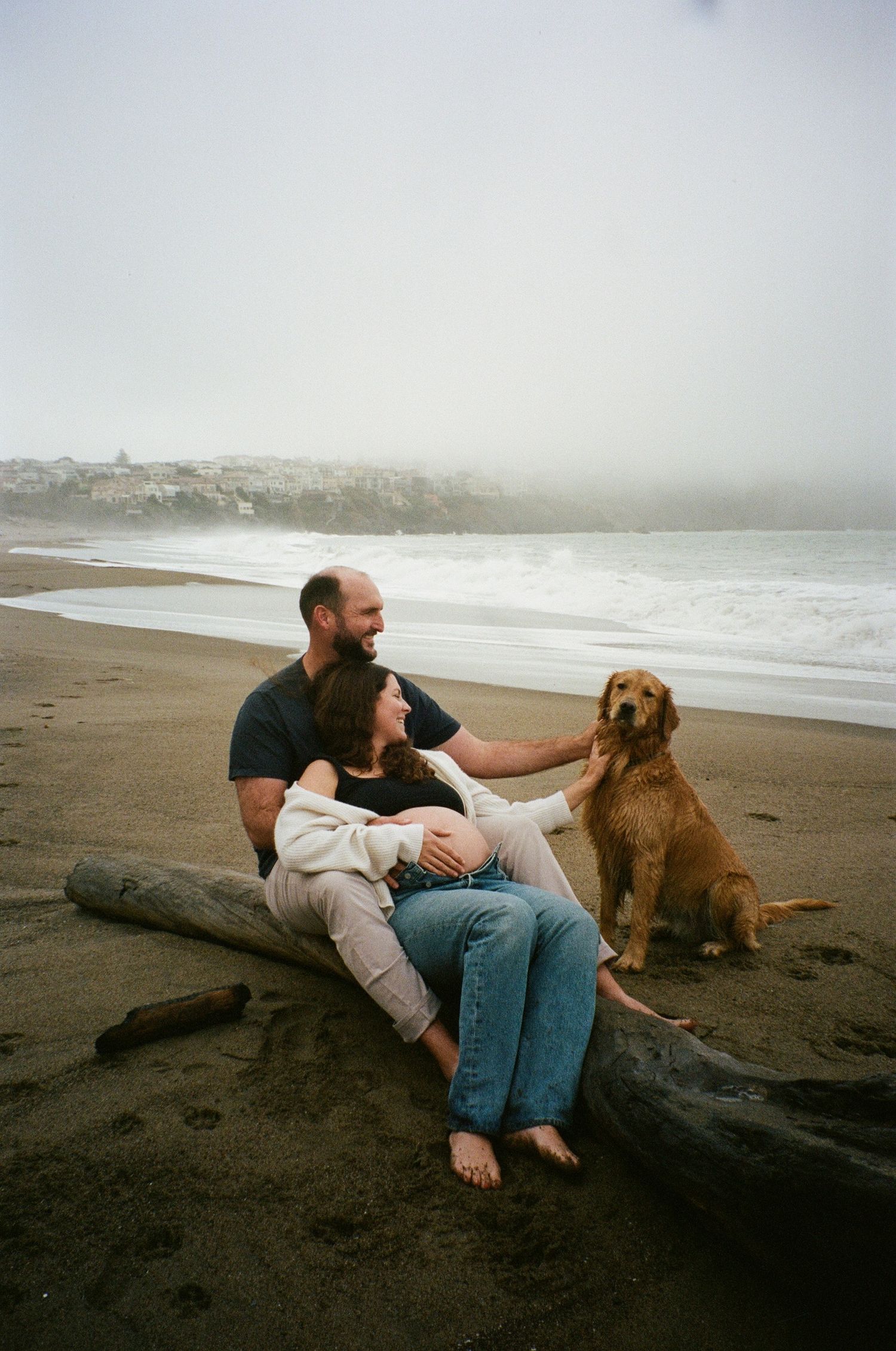 outdoor maternity session on 35mm film in the San Francisco Bay Area with golden hour light and movement