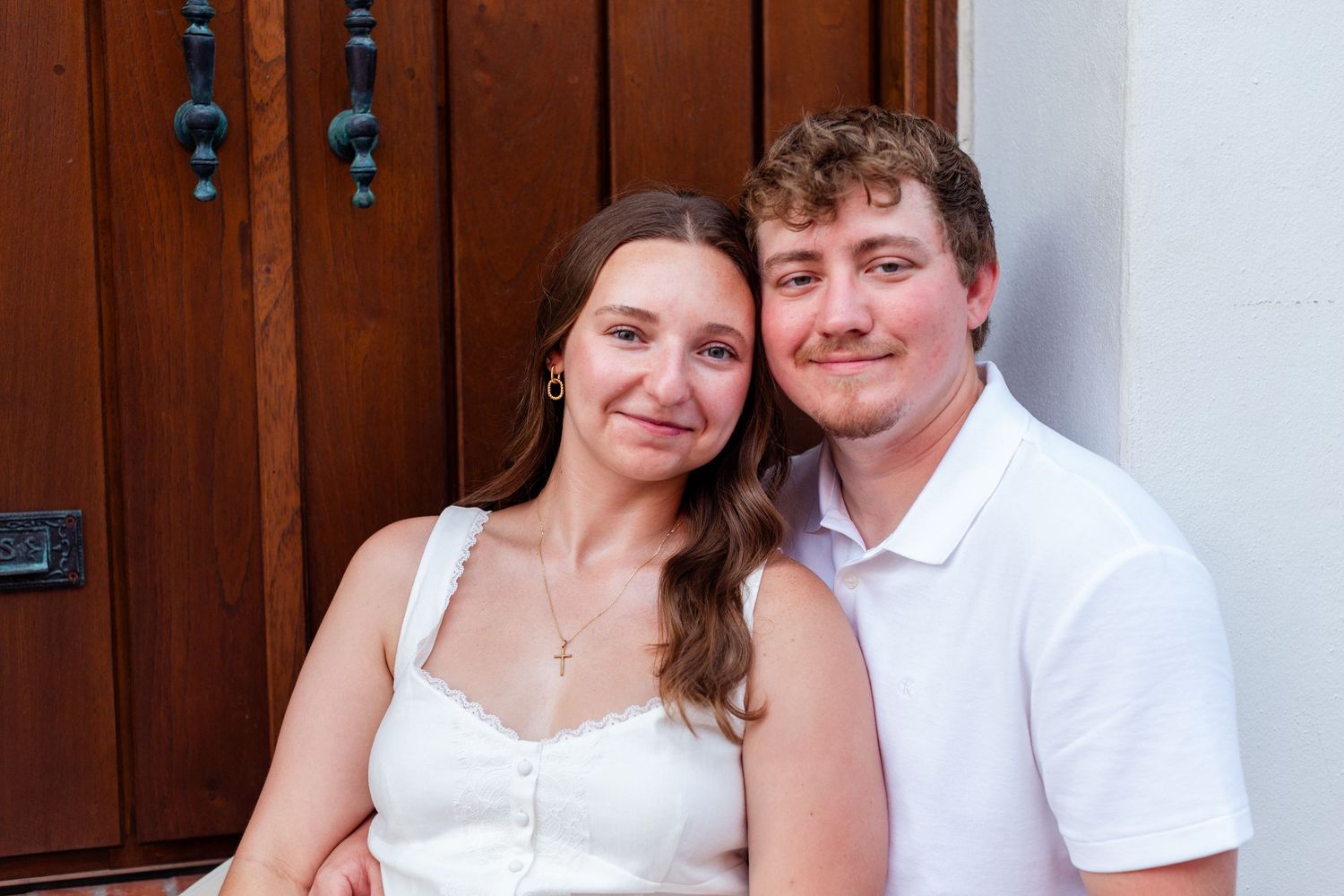 Close-up couples portrait. Engagement photo session in Old San Juan, Puerto Rico.