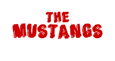 Red text reading "THE MUSTANGS" in a rough, distressed style against a white background.