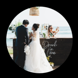 Black and white oval wedding photography frames showing outdoor celebrations on Maui, Hawaii.