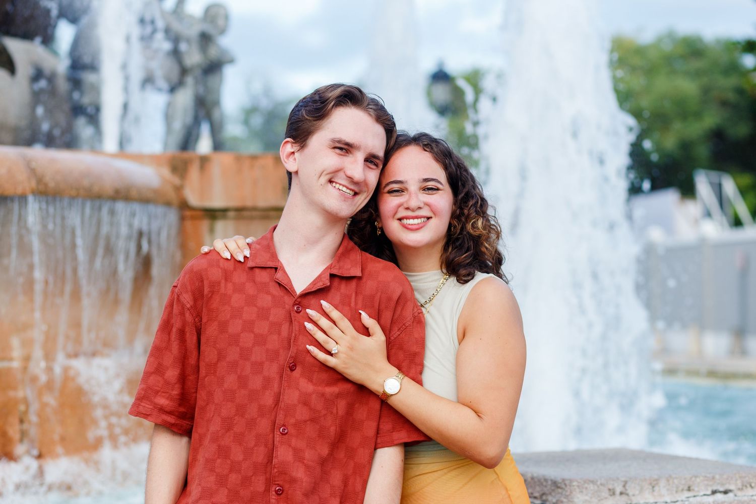 Surprise marriage proposal in Old San Juan, Puerto Rico. Paseo de la Princesa. Man and woman.