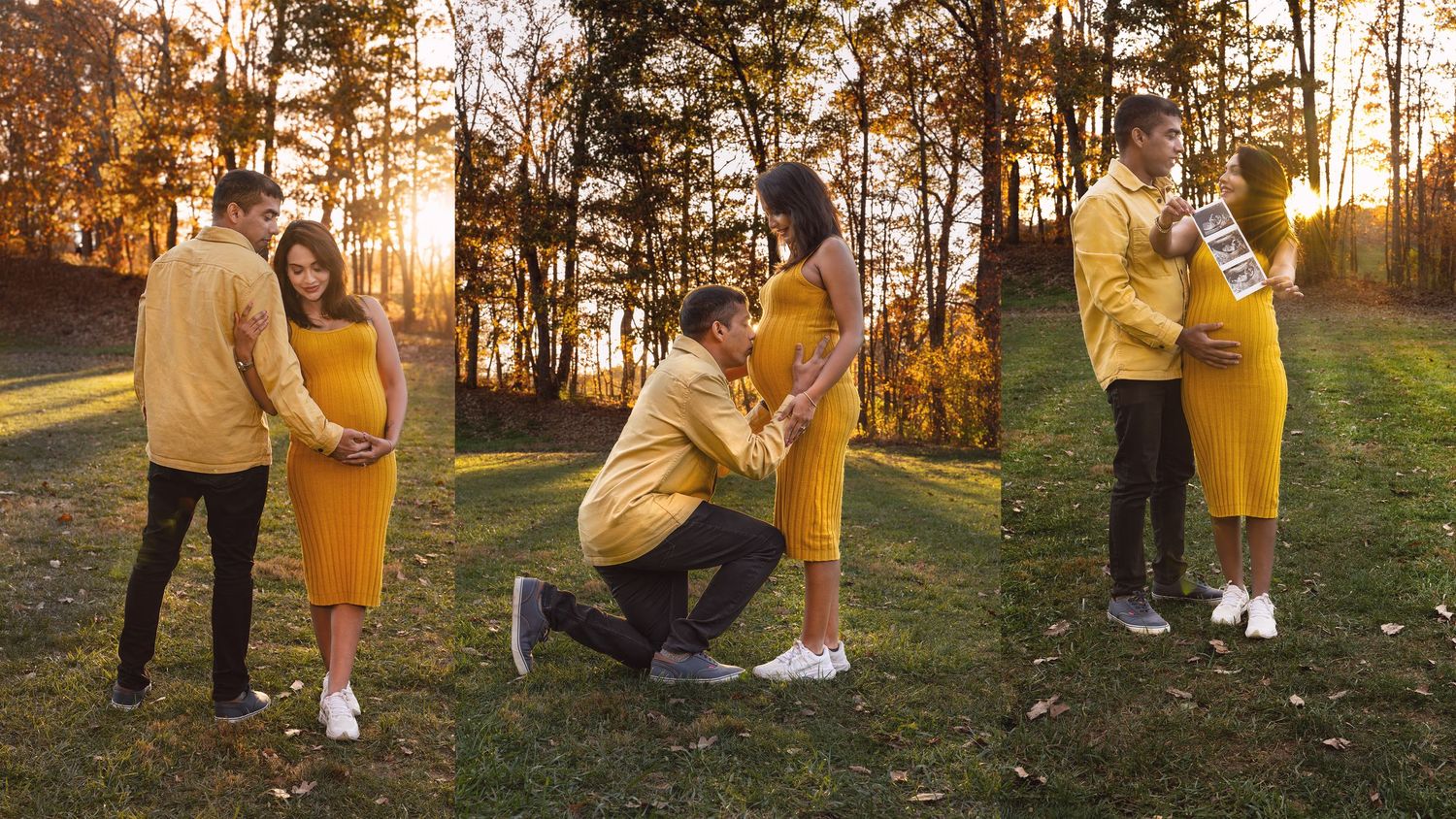 Family maternity session during golden hour in the park in Maryland