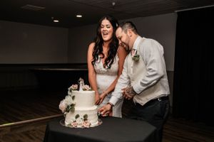 bride and groom cake cutting