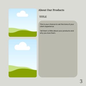Minimalist illustration showing rolling green hills and white clouds against a light background in a presentation slide layout.